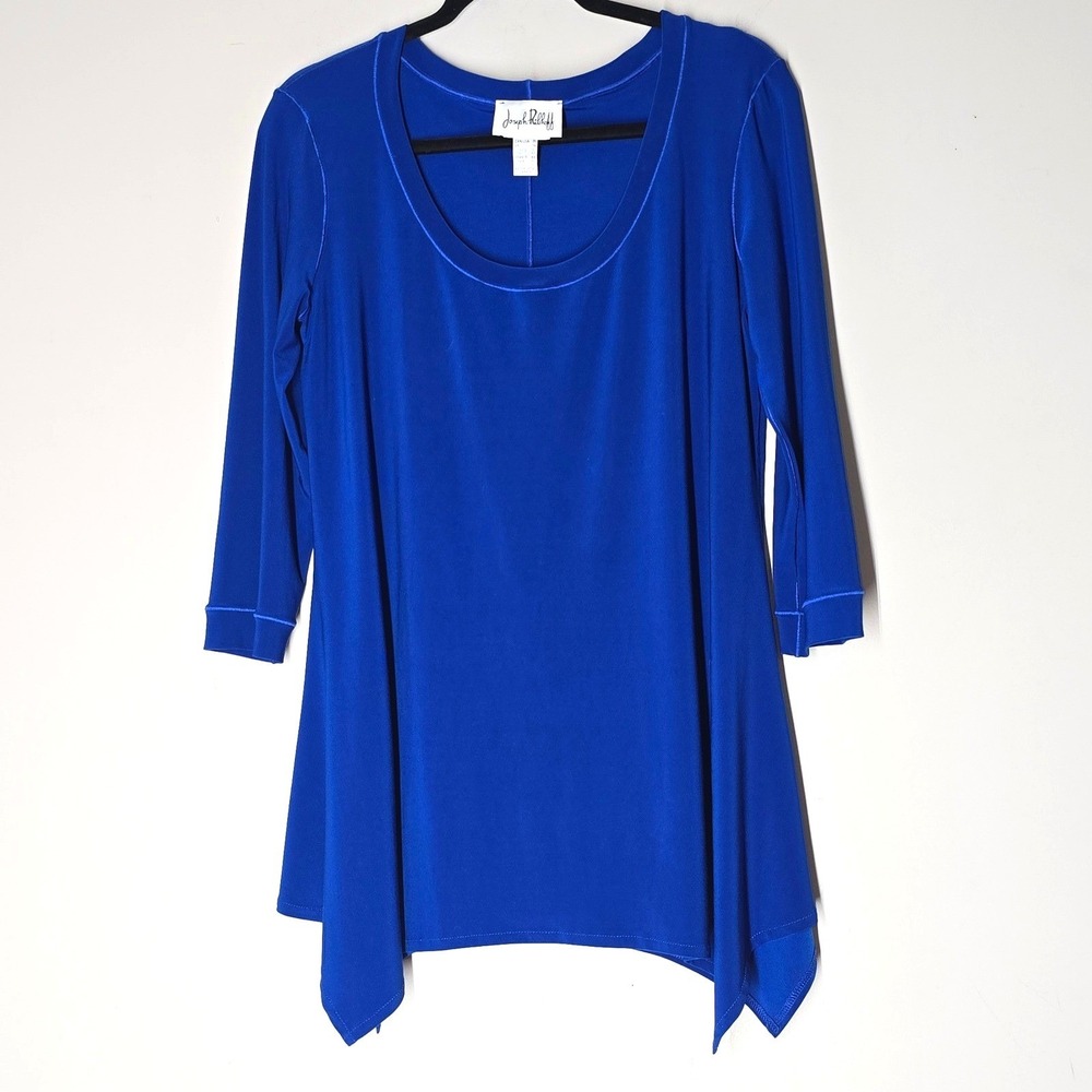 Joseph Ribkoff‎ Tunic Top Blue Asymmetrical Hem Stretch Career Women's Size 14